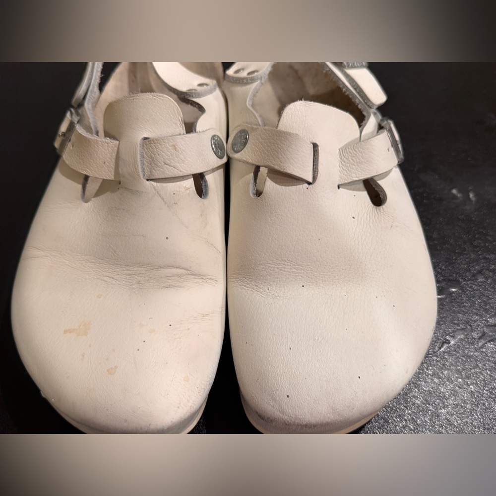 Birkenstock White Tokyo Leather Mules clogs size L9/ M7 - Picture 10 of 12